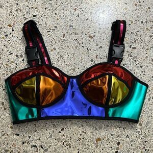 Club exx rainbow bra top runner dolls kill shiny rave small s